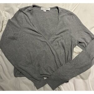 Spiritual Gangster Top Womens M Ribbed Wrap Shirt Soft Gray Athleisure